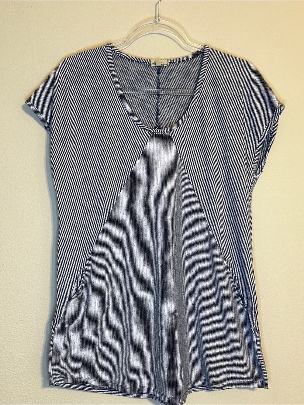 Mododoc Blue & White Striped Geometric Knit Top with Pocket – Size M